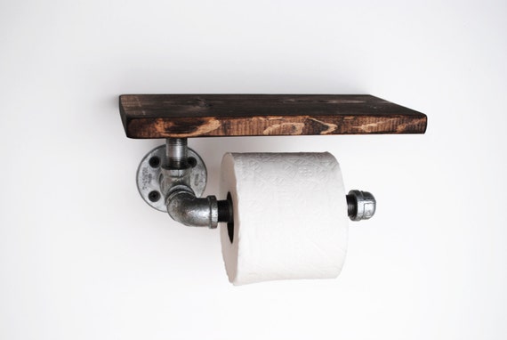 Industrial Toilet Paper Holder With Shelf Galvanized Pipe Etsy