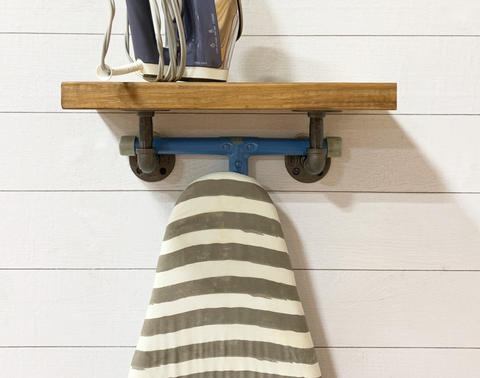 Rustic ironing board holder with top shelf. Mudroom ironing Etsy