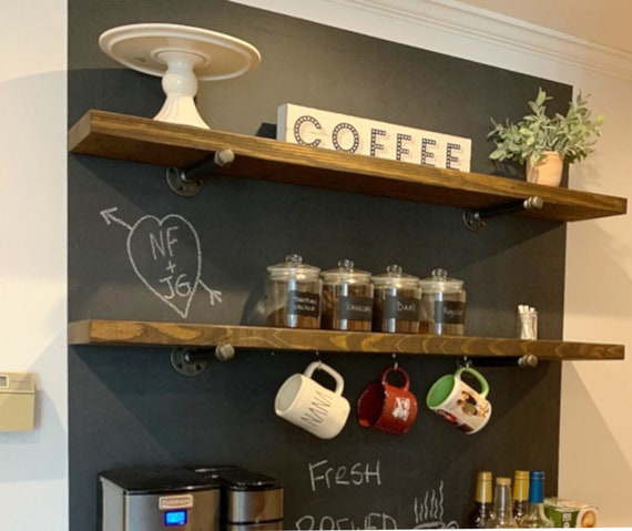 Floating Shelf With Coffee Mug Hooks Stained FREE SHIPPING 