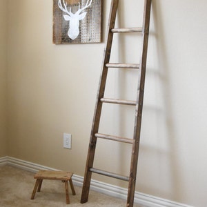 Rustic Dark Walnut Tapered Blanket Ladder: Farmhouse Quilt Rack
