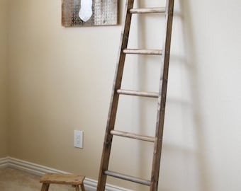 Tapered rustic ladder, repurposed ladder, Farmhouse Quilt ladder, Blanket Ladder, Wooden Ladder, Blanket throw rack, Plant Hanger