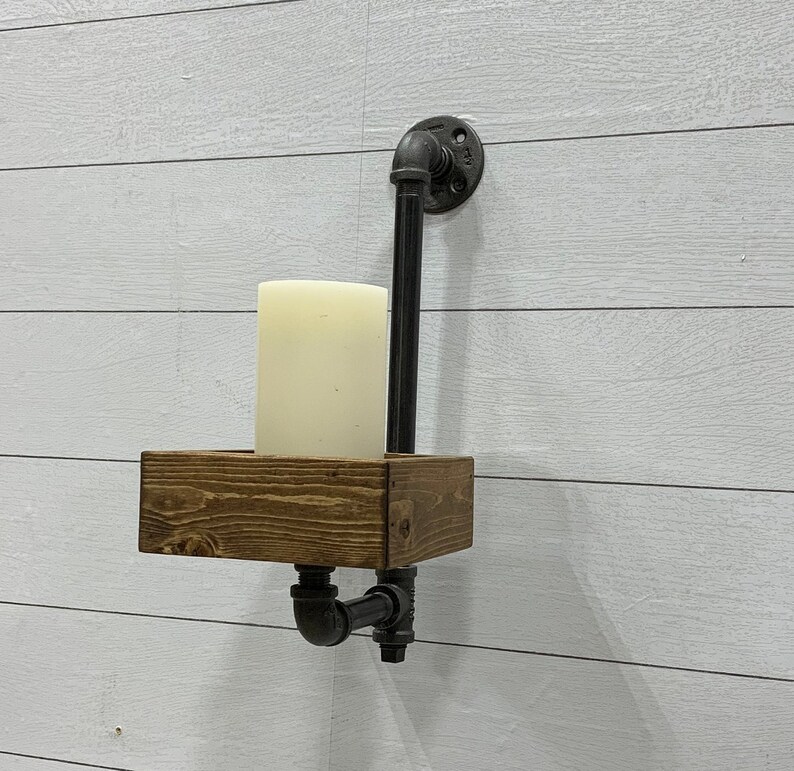 Dark Walnut Wall Mounted Candle Holder Rustic Pipe Decorative Stand Scones Ledge