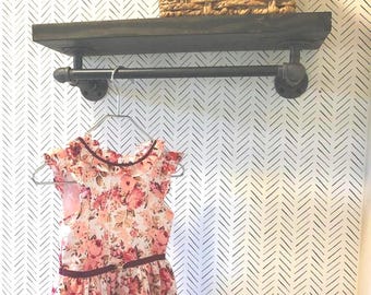 Industrial Pipe Shelf with Clothing Rack, 11.25" Deep Rustic Farmhouse Decor