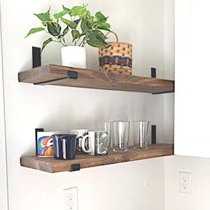 Rustic Pine Floating Shelf: Heavy Duty J Bracket, Modern Farmhouse Style