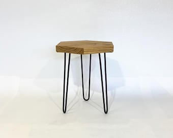Rustic Hexagon Pine Bench with Hairpin Legs: Entryway Plant Stand