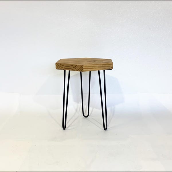 Rustic Hexagon Pine Bench with Hairpin Legs: Entryway Plant Stand