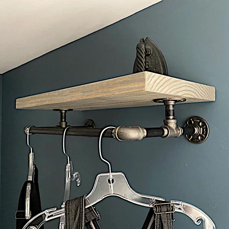 Industrial Pipe Laundry Drying Rack With Rustic Wood Shelf - Etsy