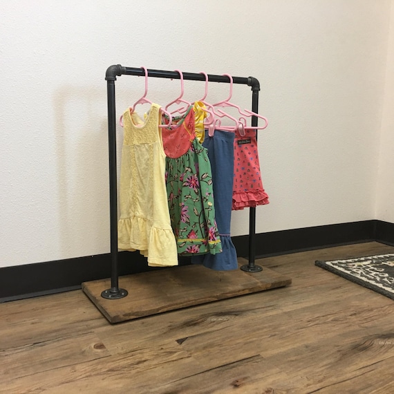 Kids Garment Rack, Rustic Wood Base, Toddler Clothes Hanger