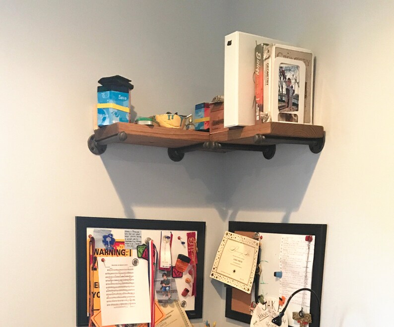 7 25 Deep Floating Corner Shelf Rustic Wood And Pipe Image 0