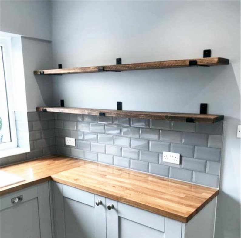 Floating Shelf With J Shaped Brackets Kitchen Shelf Modern Etsy