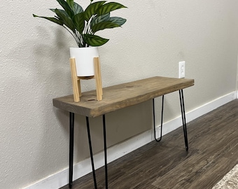 Rustic Solid Pine Entryway Bench: 16" Hairpin Legs, Modern Farmhouse Style