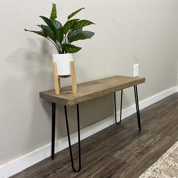 Rustic Solid Pine Entryway Bench: 16" Hairpin Legs, Modern Farmhouse Style