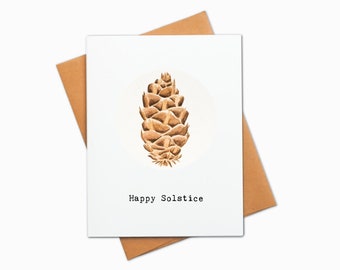 Solstice Cards, Set of 4, 6 or 8, Watercolor Doug Fir Cone Solstice Notecards, Winter Solstice Card, Solstice Greeting Cards, Yuletide Cards