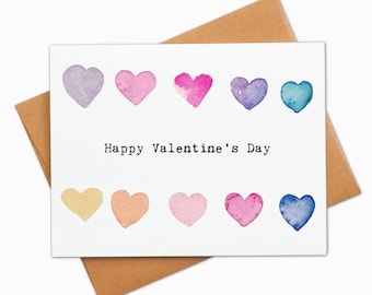 Watercolor Valentine's Day Card, Hearts Valentine's Day Card, Valentines Day Card For Her, Watercolor Valentine, Happy Valentine's Day Card