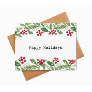 Watercolor Holiday Cards, Set of 4, 6 or 8 Botanical Holiday Cards Set, Winter Greenery & Berries Notecards, Christmas Cards Set, Xmas Cards