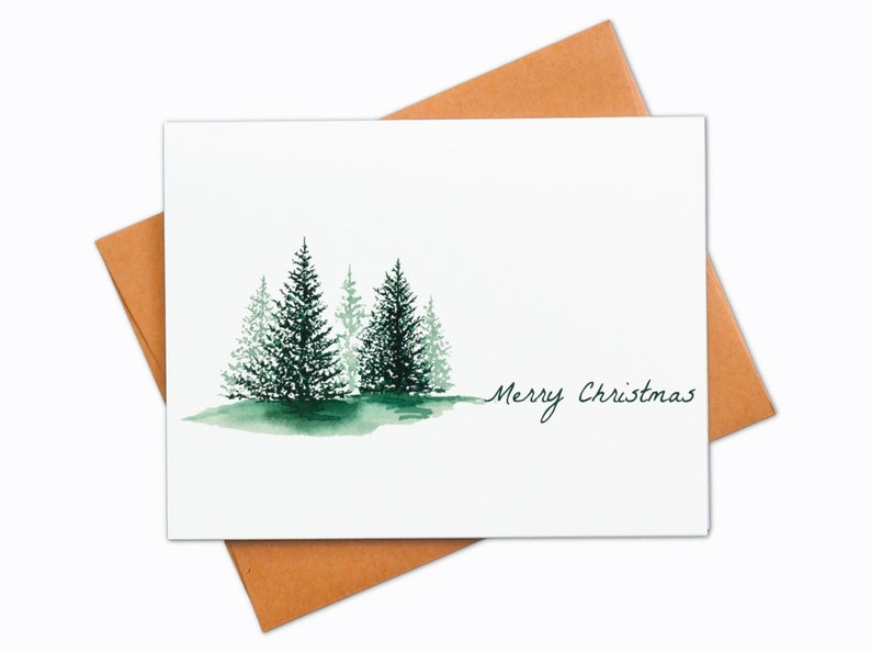 Watercolor Forest Christmas Cards, Set of 4, 6 or 8 Holiday Cards Set ...