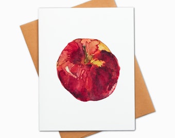 Apple Notecard Set of 4, 6 or 8, Fall Blank Notecards With Envelopes, Greeting Card, Cute Watercolor Apple Stationery Gift Set, Teacher Card