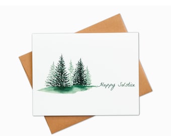 Solstice Cards, Set of 4, 6 or 8, Watercolor Forest Solstice Notecards, Winter Solstice Card, Solstice Greeting Cards, Blessed Yule Card