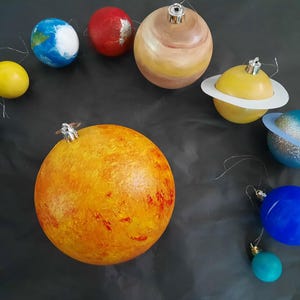 Solar System Planets and Moons Ornament Set - hand painted, made in the USA, one of a kind, space theme gift