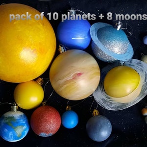 Solar System Planet Ornament Set - hand painted - one of a kind gift