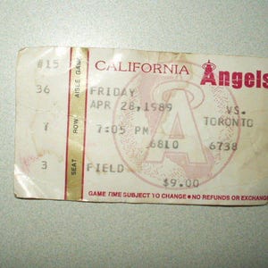California anaheim Angels vs. toronto blue jays Ticket Stub 04/28/1989