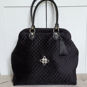Bolso de alfombra de terciopelo negro, cartera negra grande