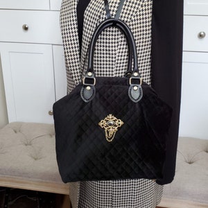 Sac tapis matelassé noir, sac de style vintage