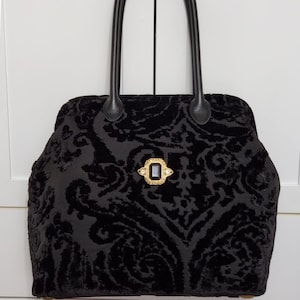 Grand sac tapis noir, sac de style vintage