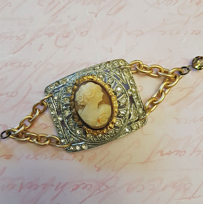 Cameo Jewelry Bracelets Bracelets for Women Jewelry Rhinestone Cuff Bracelet Cameo Repurposed Vintage Bracelet Cameo Pendant