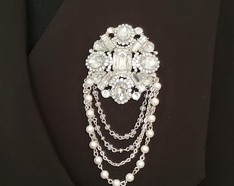 Large Crystal Brooch Upcycled Rhinestone Statement Jewellery