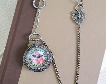 Belt Loop Charm with Chain Handmade Antique French Watch Case Mother Child Art