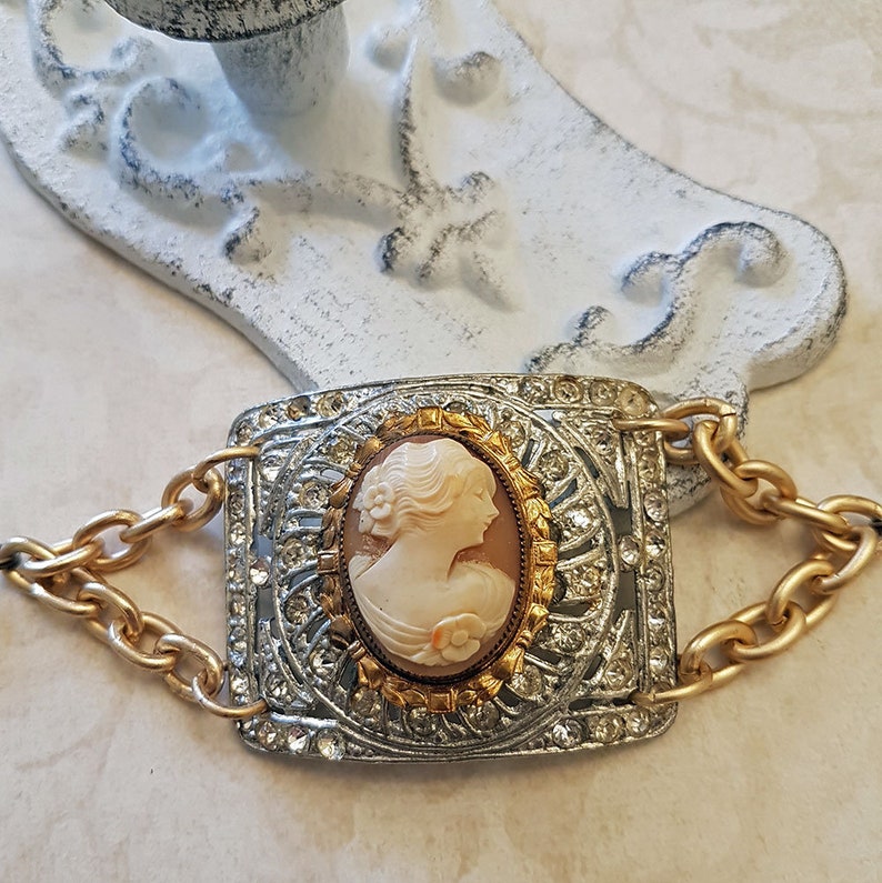 Cameo Jewelry Bracelets Bracelets for Women Jewelry Rhinestone Cuff Bracelet Cameo Repurposed Vintage Bracelet Cameo Pendant