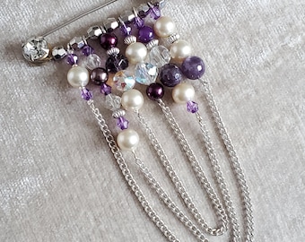 Purple Pearl Dangle Brooch Pin