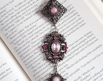 Vintage Silver Tone Pink Rhinestone Dangle Brooch