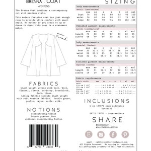 Brenna Coat PAPER PATTERN & TUTORIAL womens sewing pattern and tutorial image 5