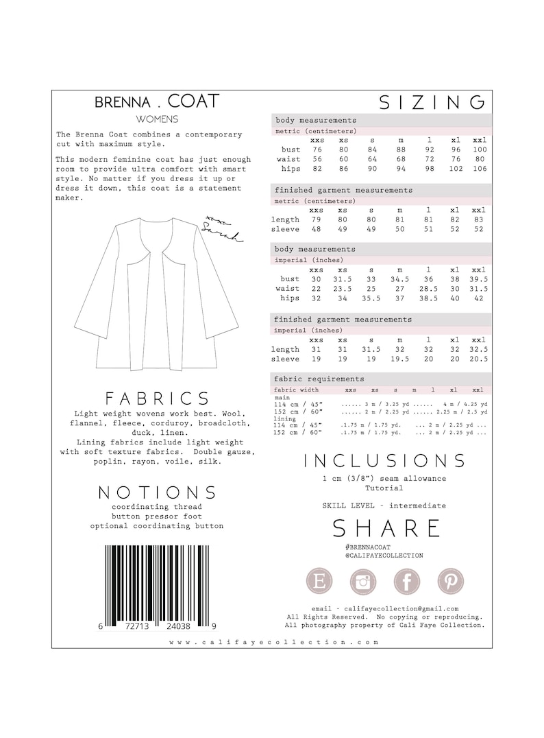 Brenna Coat PAPER PATTERN & TUTORIAL womens sewing pattern and tutorial image 5