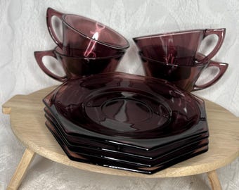 Vintage Hazel-Atlas marokkanischen Amethyst Tasse und Untertasse Set