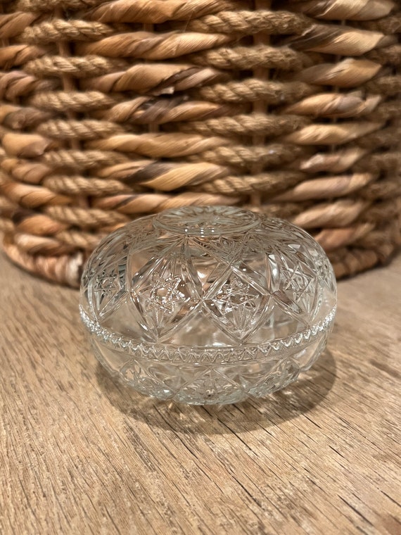 Vintage clear cut glass covered trinket, candy or 