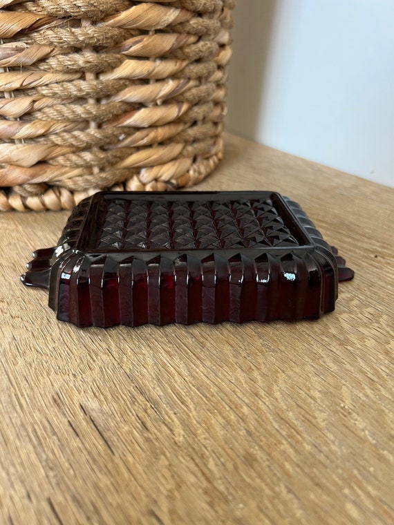 Vintage Ruby Red Rectangular Pressed Glass,  ribb… - image 4