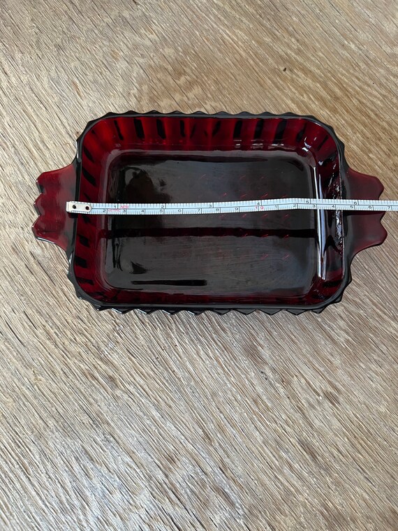 Vintage Ruby Red Rectangular Pressed Glass,  ribb… - image 6