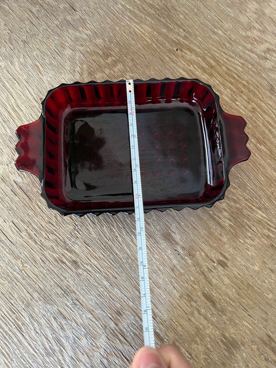Vintage Ruby Red Rectangular Pressed Glass,  ribb… - image 7