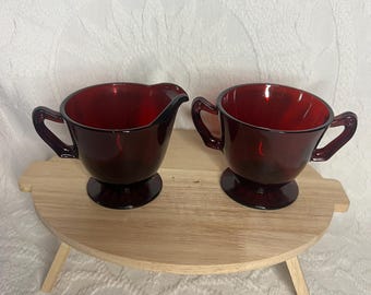 ヴィンテージ アルコロック ルビーレッド ガラス クリーマー＆シュガー