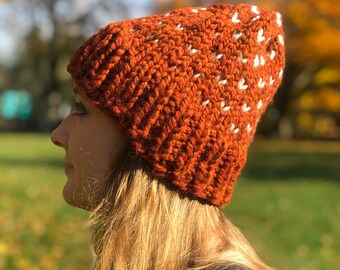 Knitted Fall Heart Beanie