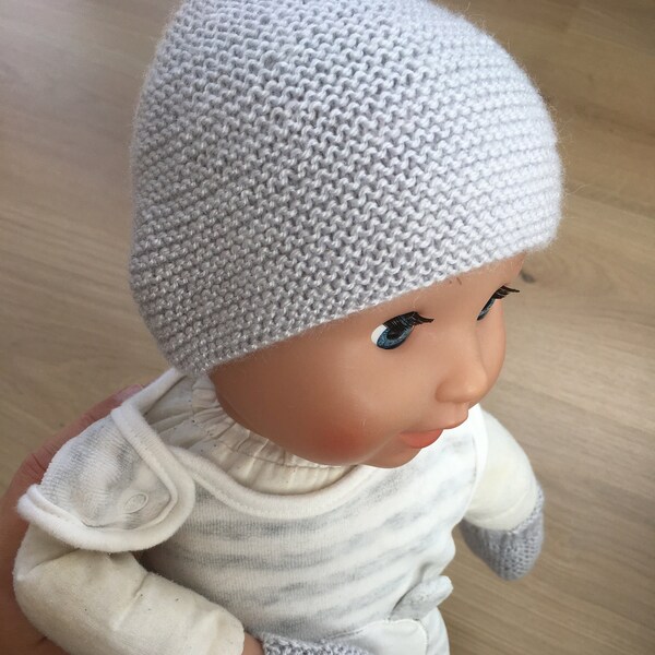 READY TO SHIP - Hat, Cute Hand Knitted Baby Hat, Silvergrey  (Newborn Baby Gift) - ready to ship - newborn