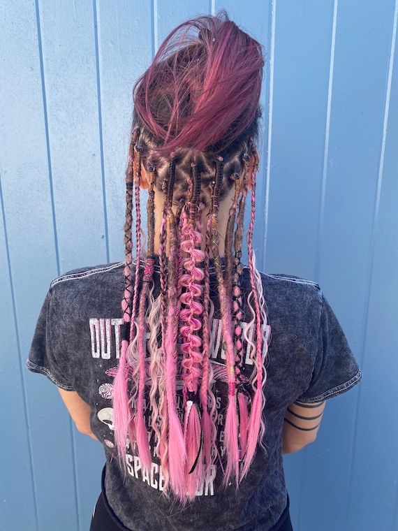 Pink/rosegold Brown Ombré Dreadlock and Braids With Ribbons  display picture 2