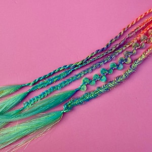 Pastel fairy pink purple and teal/blue/green sparkle tinsel braids. Dreadlock ties 5 in total