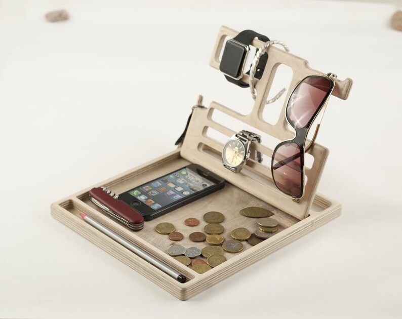 Wooden valet tray Nightstand organizer for men Ipad stand Etsy