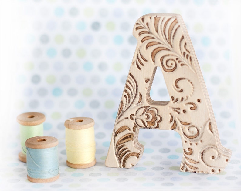 Wooden standing letters A Natural wood decor for mantle Etsy
