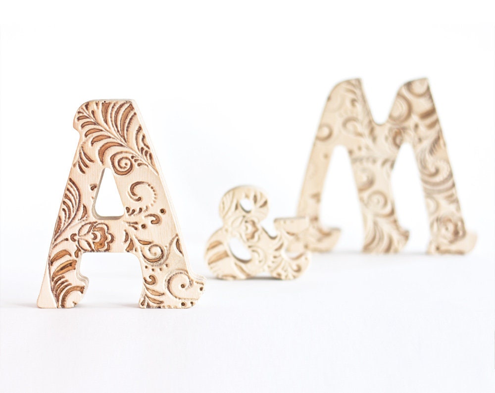 Wood Monogram Wooden letters Block wood Wedding decor Cake Etsy