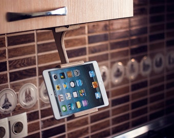 Wood tablet stand Kitchen Dock station Tablet holder Unique gift Ideas Kitchen accessories Trending Item Wood cookbook stand Kitchen station